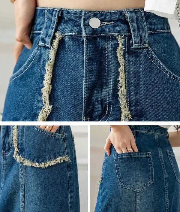 Denim lace trim A-Line Maxi Skirt - Image 8