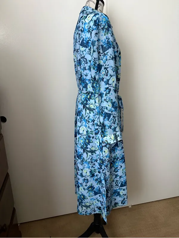 Tahari Light Blue Floral Button-Front Long Sleeve Midi Dress - Image 6