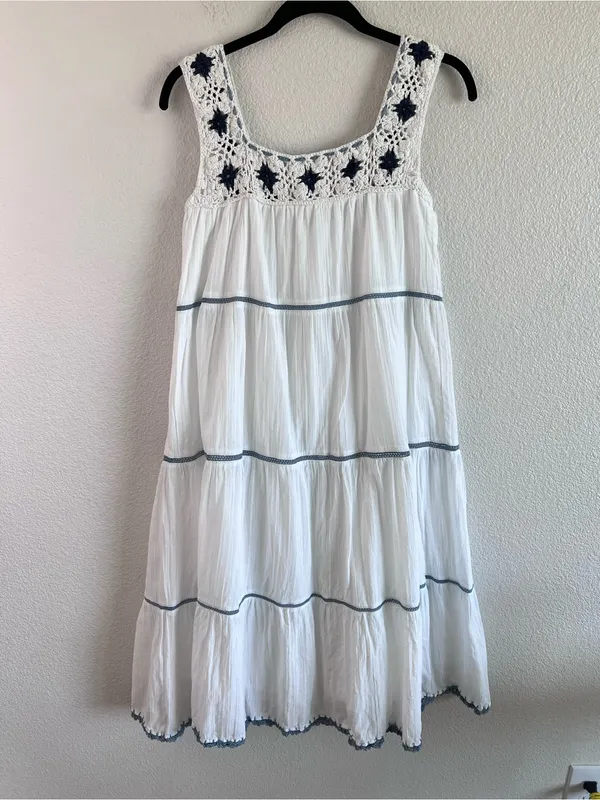 Lucky Brand Crochet Tiered Swing Sundress Prairie Dress Cottagecore - Image 3