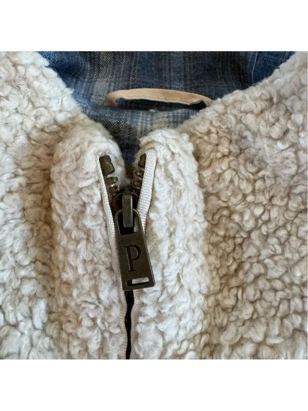 Pendleton Beige Sherpa Zip Up Jacket Plaid Pocket Size XL - Image 5