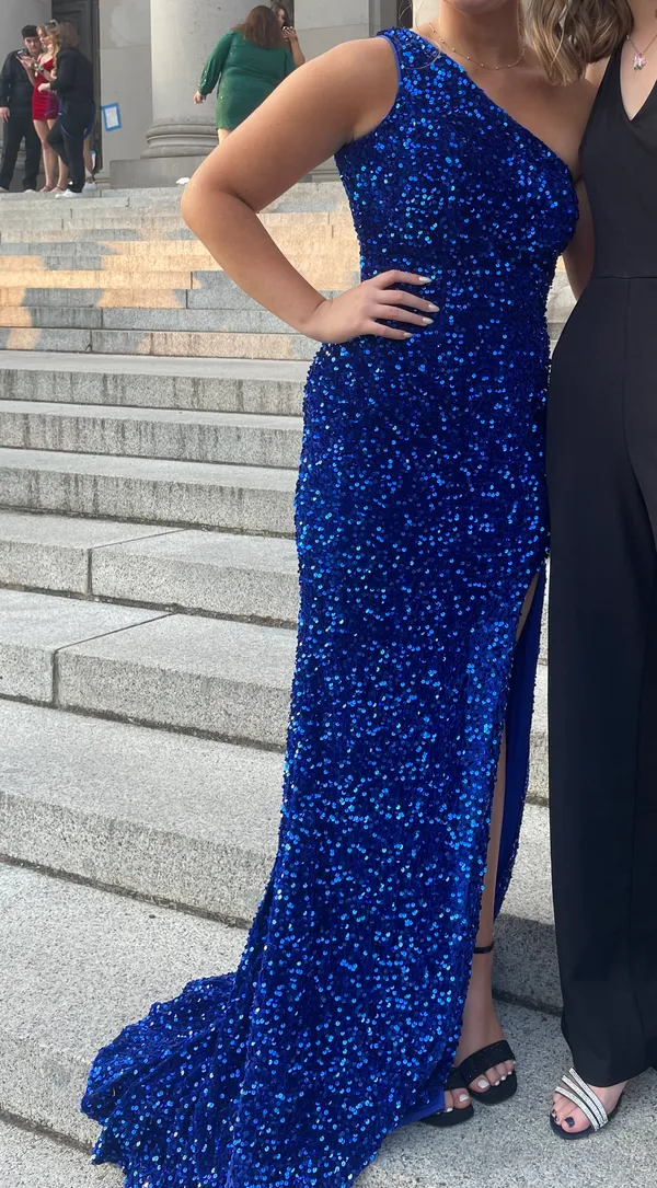 One Shoulder Open Back Prom Dress Blue Size 6 - Image 2