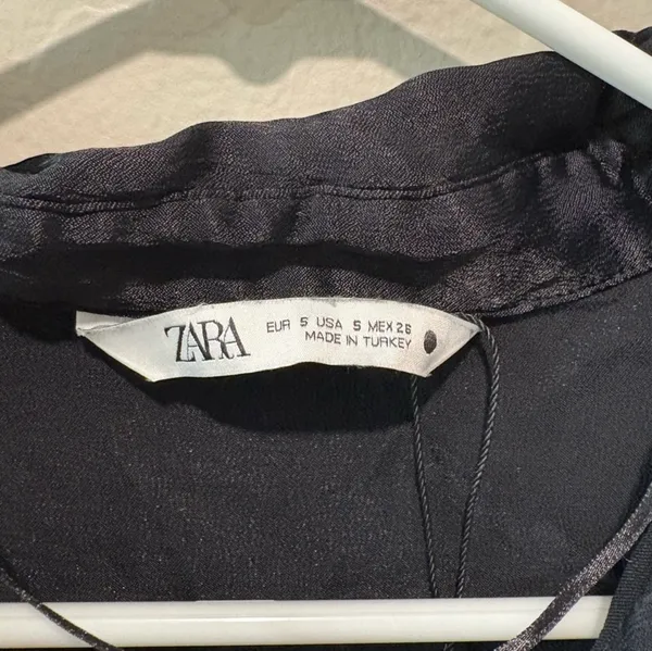 Zara Black Satin Ruched Blouse - Image 3