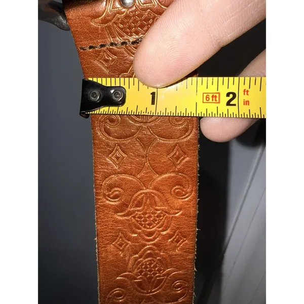 American Eagle‎ Outfitters Sz S Brown Leather Embossed Belt Silver Buckle 39.5" - Image 7