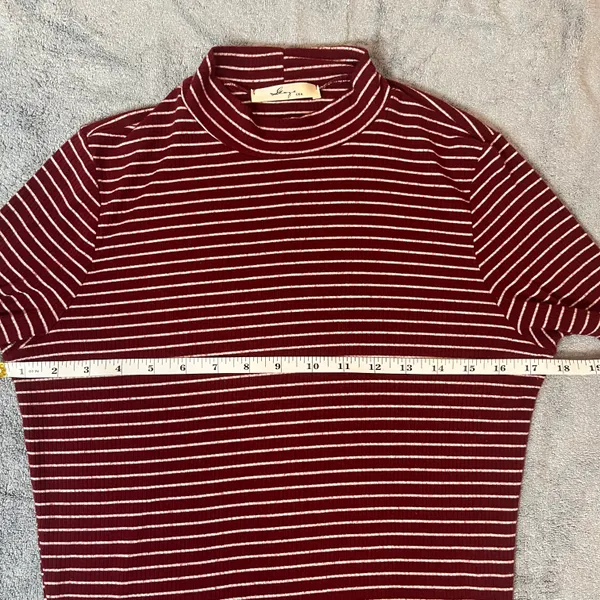 Gaze Maroon And White Stripes Long Sleeve Mock Neck T-shirt - Image 4