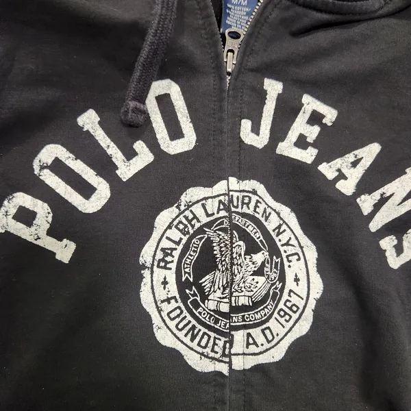 Vintage Ralph Lauren MFG Polo Jeans Company Black Full Zip Hoodie Size M - Image 2