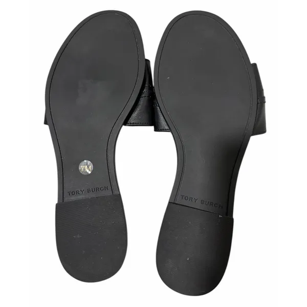 Tory Burch Everly‎ Calf Leather Gold Logo Slide Sandals Black Women's Size 7M - Image 8