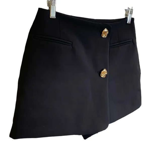 Zara Black Mini Skirt Skort With Gold Buttons 6962/226 - Image 6