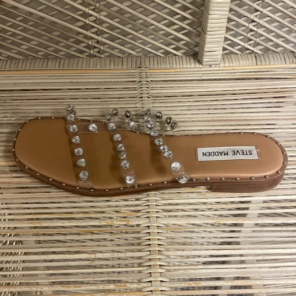 Steve Madden Women Shoes Sandals Clear Silver Rivets Size 7 - Image 3
