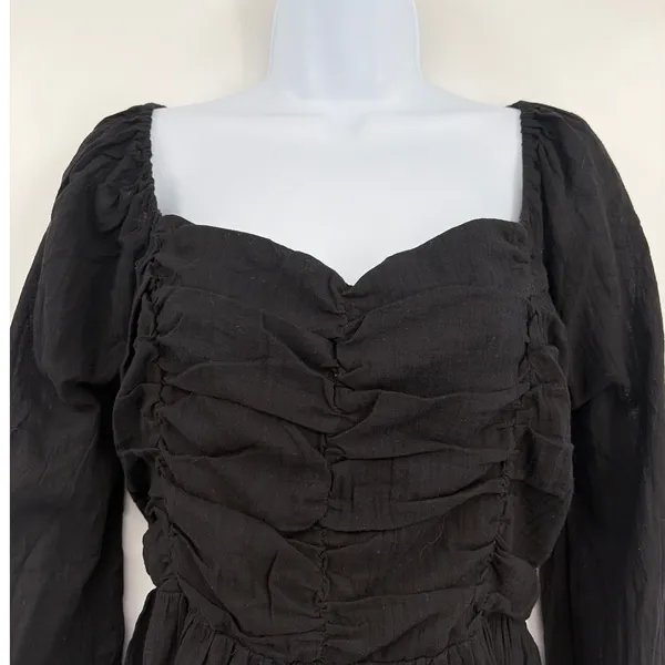 Newbury Kustom Witchy Milkmaid Top Sz L Coquette Noir Peplum Fairy Grunge Smock - Image 4