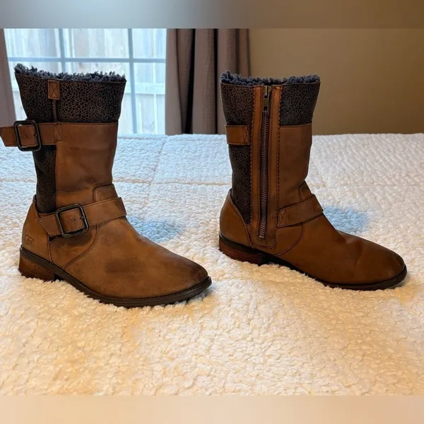 UGG Brown Oregon Stout Mid Shaft Buckle Zipper Boot - Image 3
