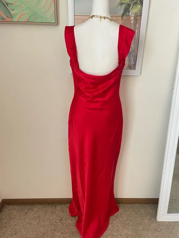 Beginning Boutique Ella Red Satin Maxi Dress Gown Slip Off Shoulder US 10 New - Image 10