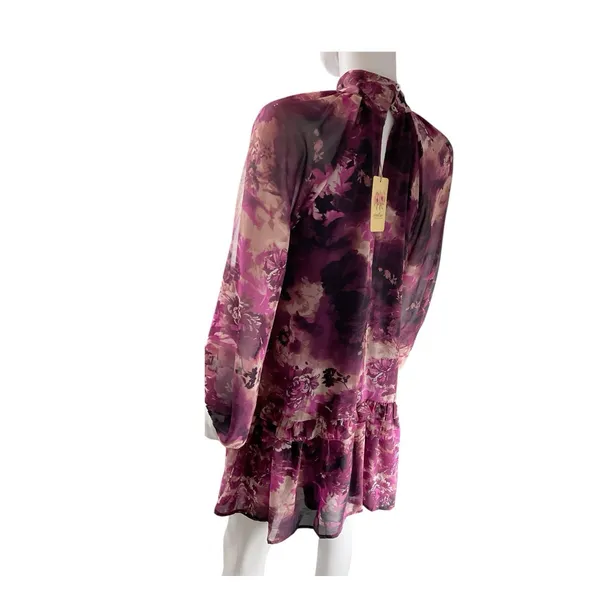 Entro Boutique Shirred‎ High Neck Tiered Mini Dress Size Small Floral - Image 4