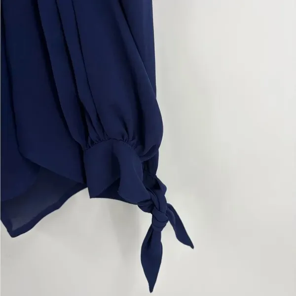Express women’s the portofino navy slim fit long sleeve tie cuff blouse size XS - Image 2