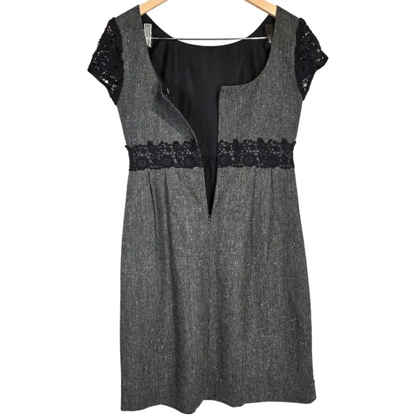J Crew‎ Tweed Lace Trim Sheath Dress Gray Black Short Sleeve Women 2 Wool Blend - Image 3