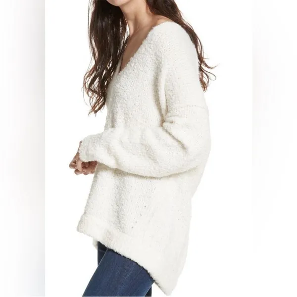 Free People Lofty Alpaca‎ Blend V Neck Ivory White Sweater Cozy Women's Medium - Image 4
