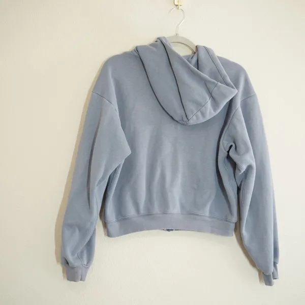 SKIMS Small Cotton Fleece Classic Zip Up Hoodie Blue Gray Relaxed Sweatshirt - Image 5