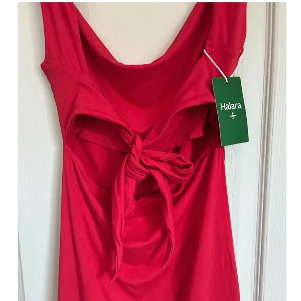 Halara Red Cowl Neck Open Back Ruched Asymmetrical‎ Mini Dress Medium NWT - Image 7