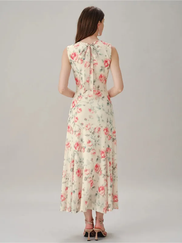 Rihoas Floral Sleeveless Maxi Dress — Pink Rose on Cream - Image 9