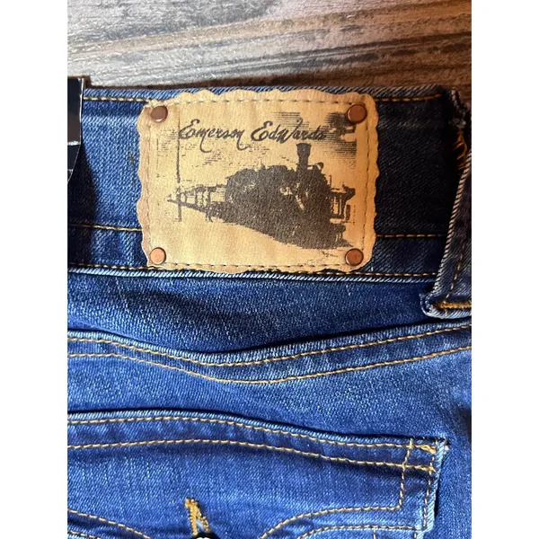 NWT Emerson Edwards Flare Boot Cut Jeans Dark Wash Size 32 Mid Rise Raw‎ Hem - Image 13