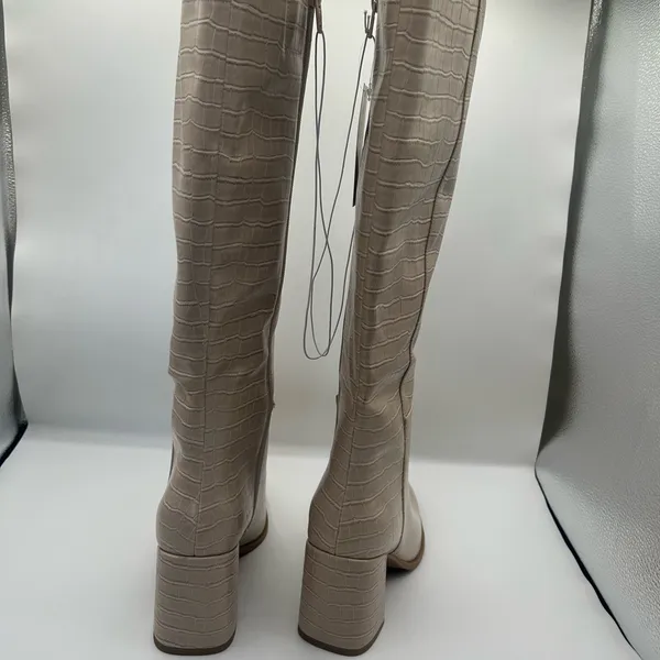 a new day Croc-Embossed Beige Over the Knee Boots - Image 4