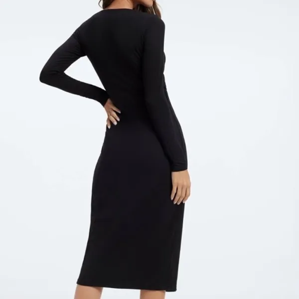 Good American Black Long sleeve Stretchy Mild Wrap Dress(Size 2/Medium) - Image 2