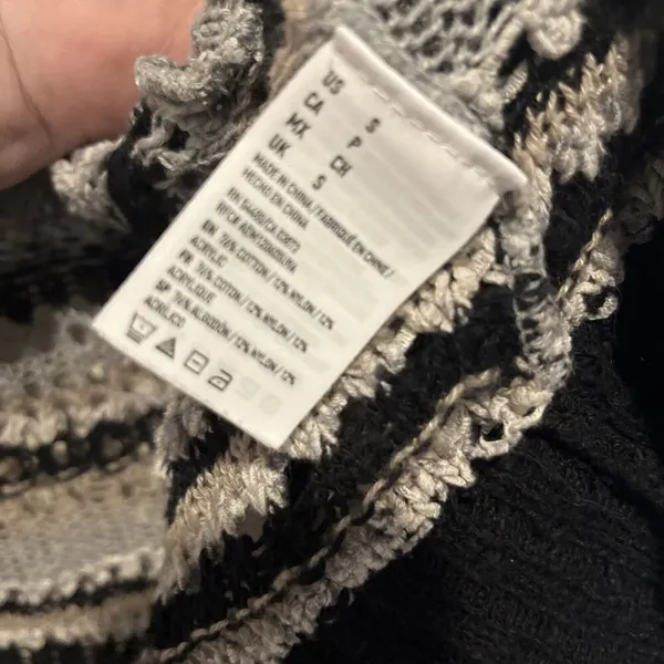 American Eagle Cardigan Sweater Women's S Crochet Open Front Black White Stripes - Image 6