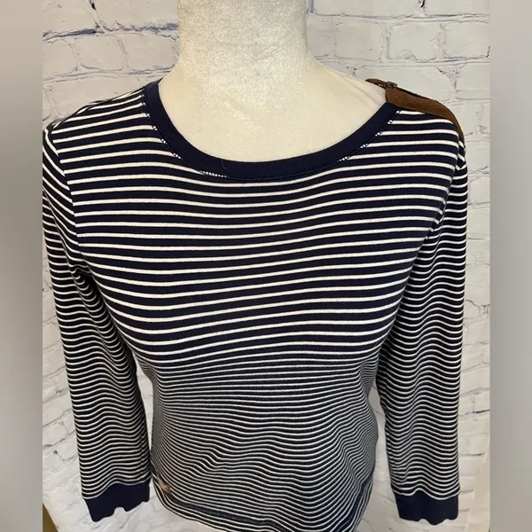 Lauren Ralph Lauren striped sweater with faux suede elbow patches size M - Image 2