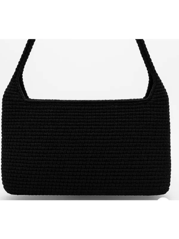 The Sak Crochet Casual Handbag Purse Hobo Stylist Bag Lined Black - Image 4