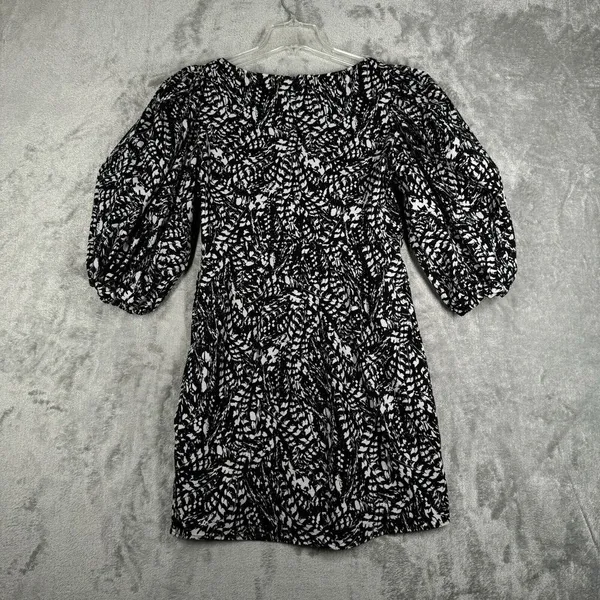 Zara Dress Womens Medium Black White Printed Kacy Puff Sleeve Mini Neutral Party - Image 4