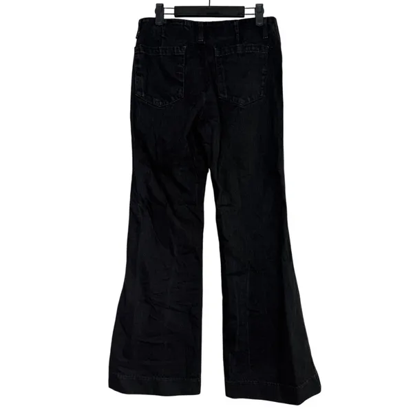 ZARA Mid Rise Wide Flare Leg Full Length Boot Cut Jean 100% Cotton 4 Black #4117 - Image 4
