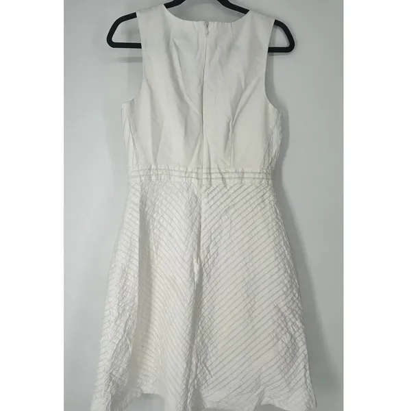 8 J.Crew White Chevron Pleated Dress Tall Sundress V-Neck 100% Cotton Women's - Image 4