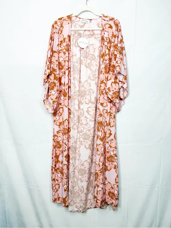 Petal + Pup Longline Floral Open Front Kimono Duster Topper Cardigan Maxi Boho - Image 3