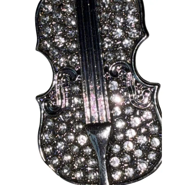 Crystal Rhinestone Violin Brooch Pin Silver - Image 4
