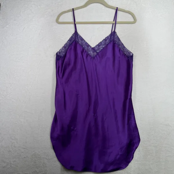 Victoria's Secret Large Slip Dress Purple Satin Lace Vintage Gold Label Nightie - Image 2