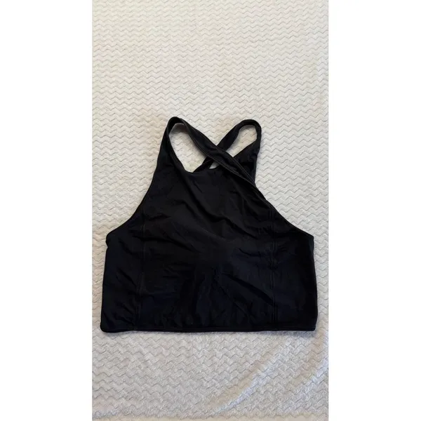 Lululemon Black High Neck Open Back Tie Hem Activewear Tank Top Size 6 - Image 2