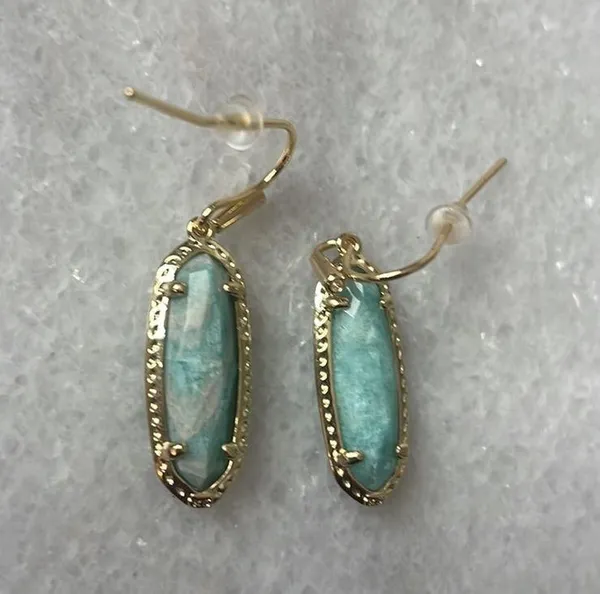 Kendra Scott Emma 14K Gold Over Brass Amazonite drop turquoise Earrings New OS - Image 3