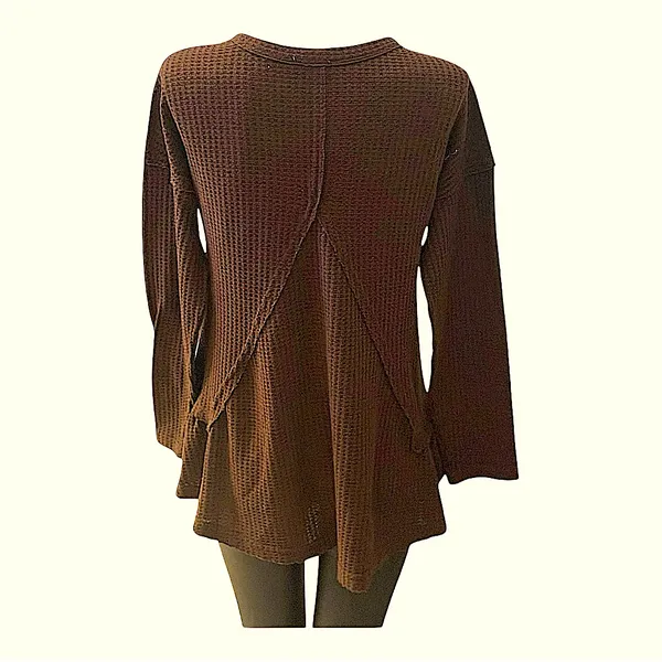 Small •Oversized•Waffle Knit•Peplum•Long Sleeve Tunic•Warm•Figure Flattering - Image 4