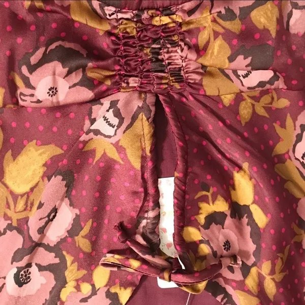 FREE PEOPLE Morning‎ Light Mini Dress Long Sleeve Floral Satin Purple Size 0 New - Image 7