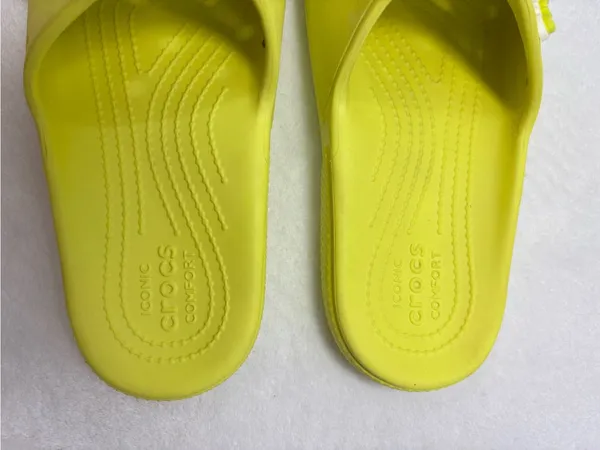 CROCS‎ Bright Neon Yellow Slide Sandals Women size 7 Men size 5 - Image 3