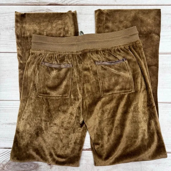 BCBGMaxazria Brown Velour Track Pants Rhinestone Logo Loungewear Athleisure READ - Image 2