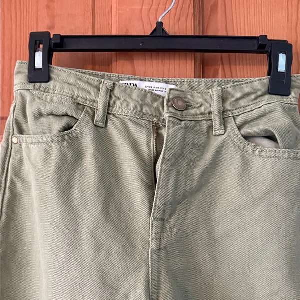 Zara Size 0 Women's Teen Girl Olive Green Women's Jeans BROKEN ZIPPER - Image 3