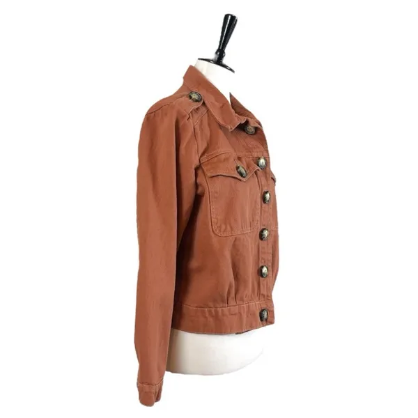 Free People Denim Jean Jacket Button Front Terracotta Orange Women’s Size Medium - Image 2