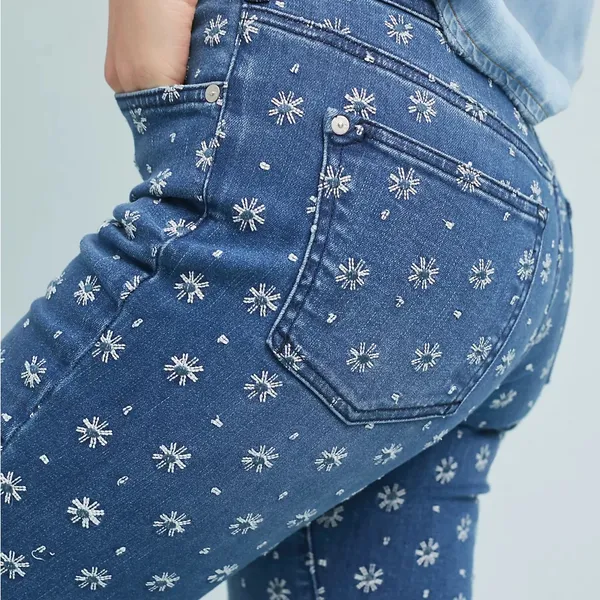 Pilcro Embroidered High-Rise Cropped‎ Starbursts Pattern Bootcut Jeans Sz 26 - Image 15