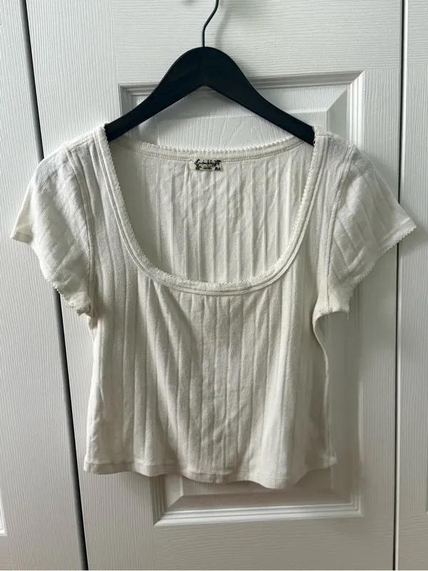 Free People End Game Pointelle Baby Tee in White - Image 2