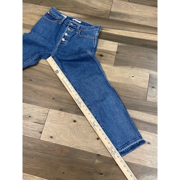 Levi’s Premium Wedgie Straight Cropped High Rise Button Fly Raw Hem Cotton Denim - Image 9
