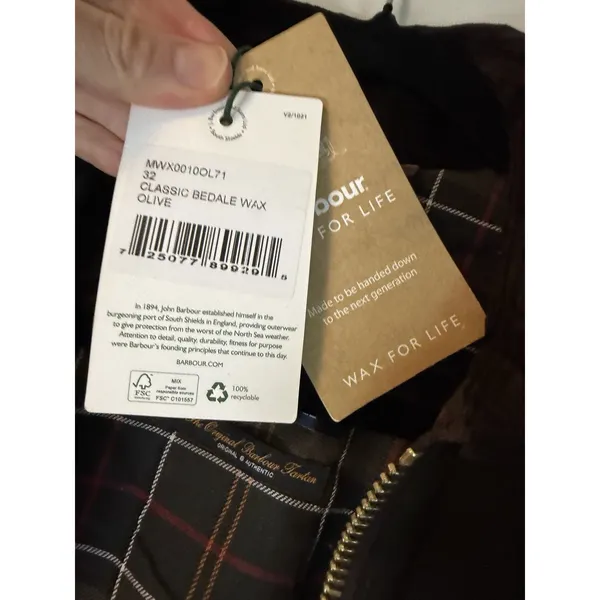 Barbour Classic Bedale Wax Jacket Olive Sz 32 Unisex NWT $425 - Image 3