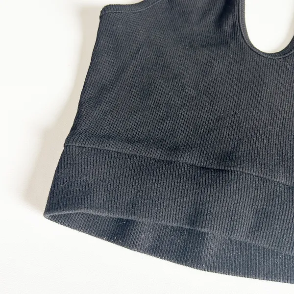 THE KRIPT Womens Basic Black Ribbed Knit Halter Neck Crop‎ Top Tank Size XS - Image 2