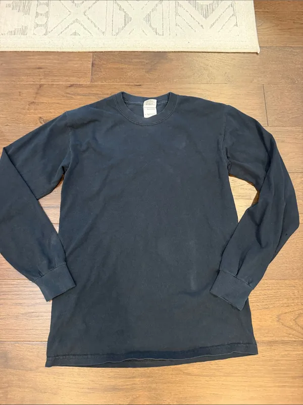 Gildan Navy Blue Cotton Long-Sleeve Crewneck Shirt Size Small - C33-086 - Image 3