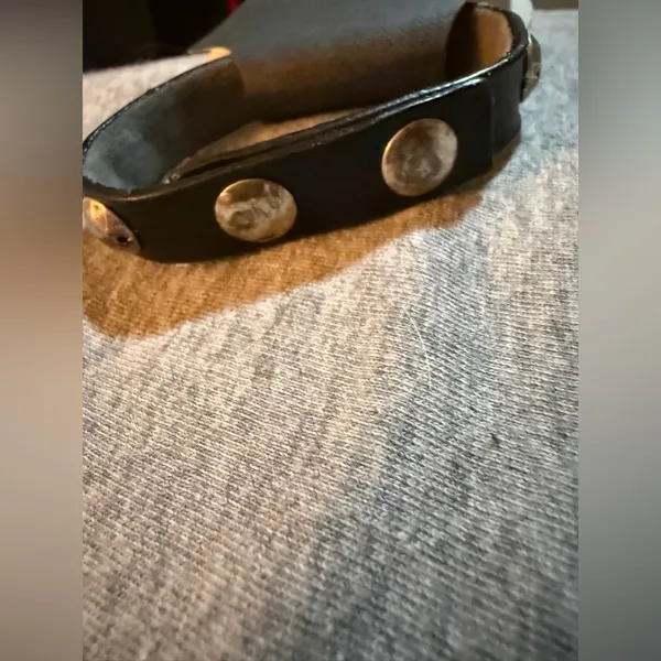Black Leather Bracelet with Silver Clasp - Image 3