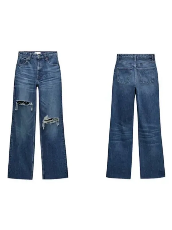 ZARA Wide Leg Distressed Jeans Size 2 dark wash - Image 2